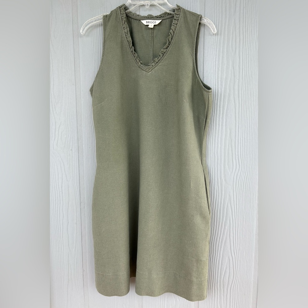 181*. BRIGGS  Women’s Linen Blend Sleeveless Ruffle V-neck Dress
